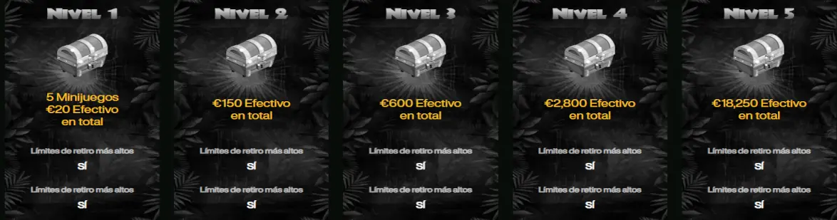 5 niveles del programa VIP en el casino Cashwin