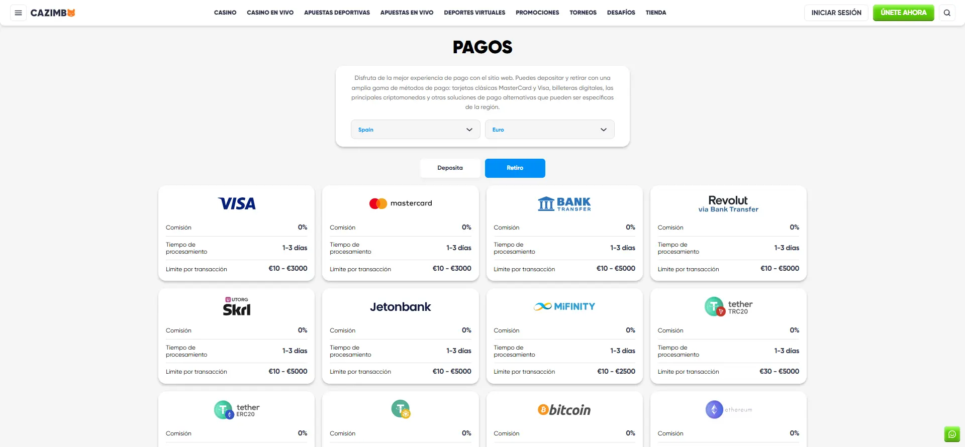 Retiros rápidos con Cazimbo