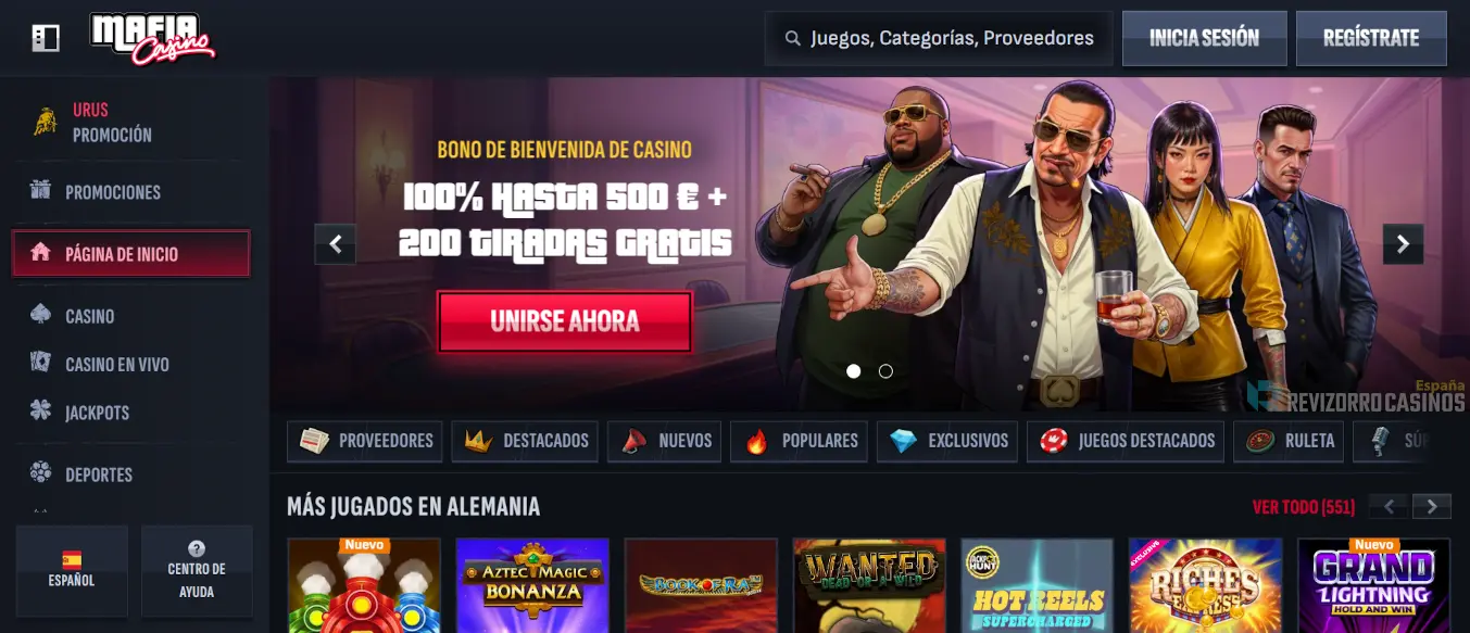 MafiaCasino-sin-licencia Página principal de Mafia Casino con un bono de bienvenida