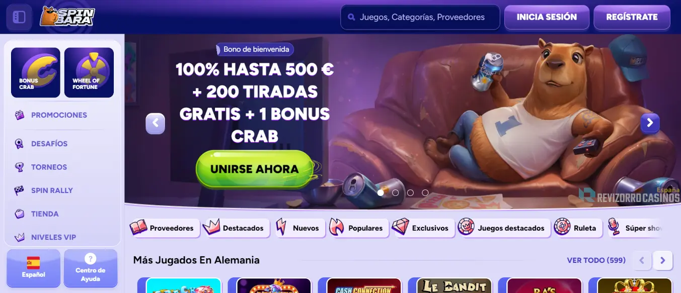 Spinbara-casino-sin-licencia Página principal de Spinbara Casino con un bono de bienvenida