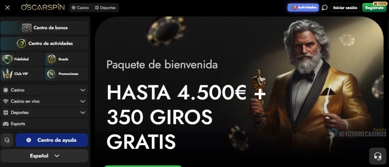 Oscarspin-casino-sin-licencia Página principal de Oscarspin Casino con un bono de bienvenida